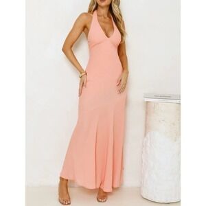 Hello Molly Polished Edge Halter Maxi Dress Size XS Orange Formal Resort Elegant